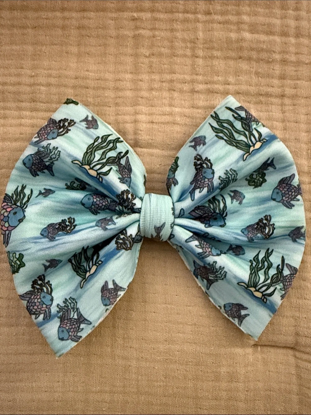 Kids rainbow fish  Bow Hair Clip - Light Blue Fish Print